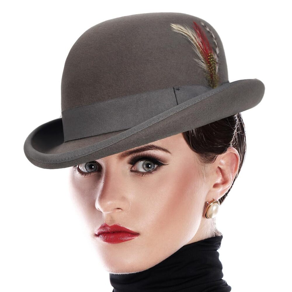 5215 Wool Fedora Hats Felt Church Bowler Derby Hat Grey,M